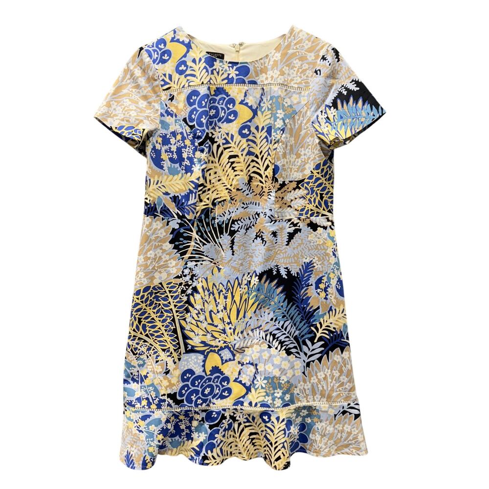 Talbots Dress Womens Petite 10 10P Floral Coastal Zip Up Lined Midi Short Sleeve